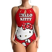 Hello Kitty Women's Sports One-Piece Swimsuit Simple Cross Back Slim Swimsuit Swimsuit L